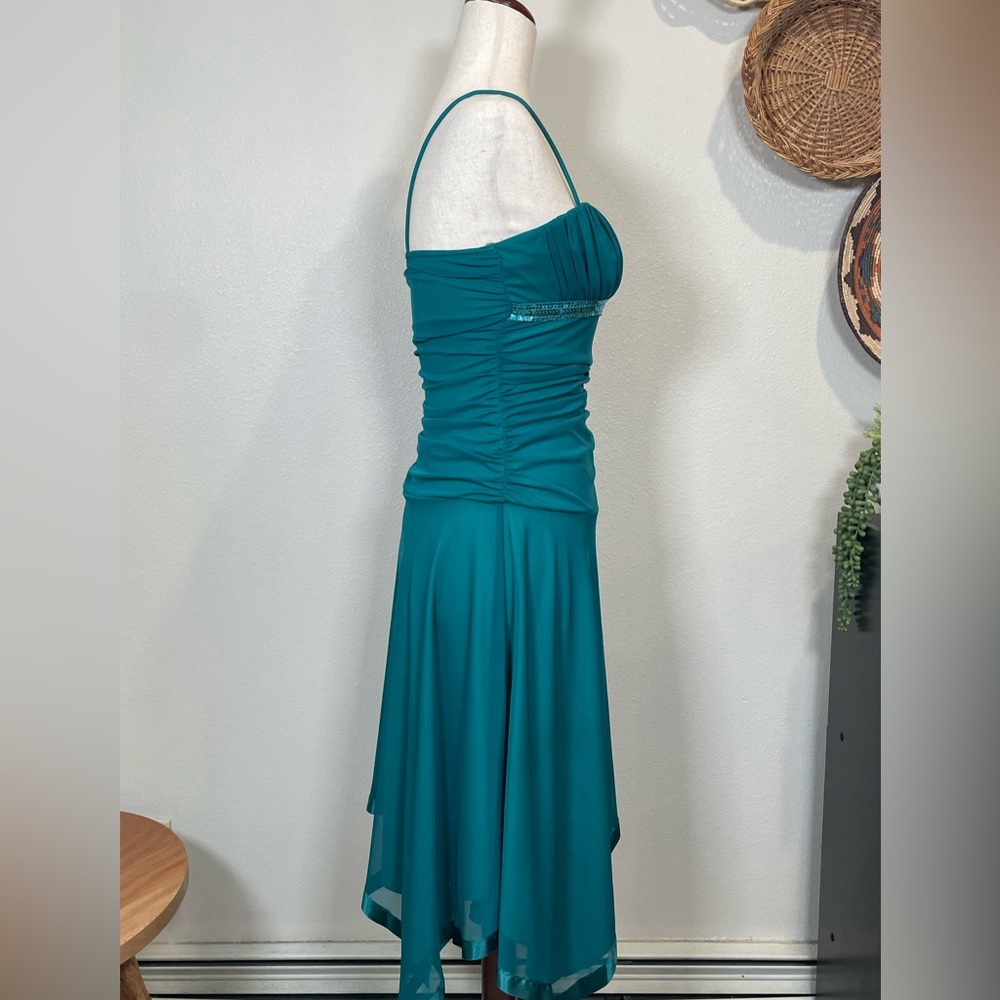 Y2K Vintage Women's Deep Teal Blue Dress Fairycore Balletcore Sequins Size Small - Picture 3 of 15